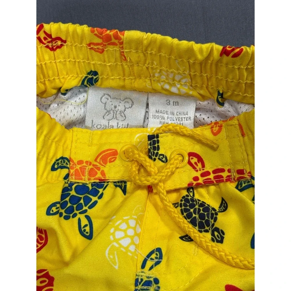 Koala Kids Yellow Sea Turtle Print Swim Trunks Infant Boys Size 3M Mesh Lined